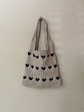 Crochet Heart Pattern Tote Bag